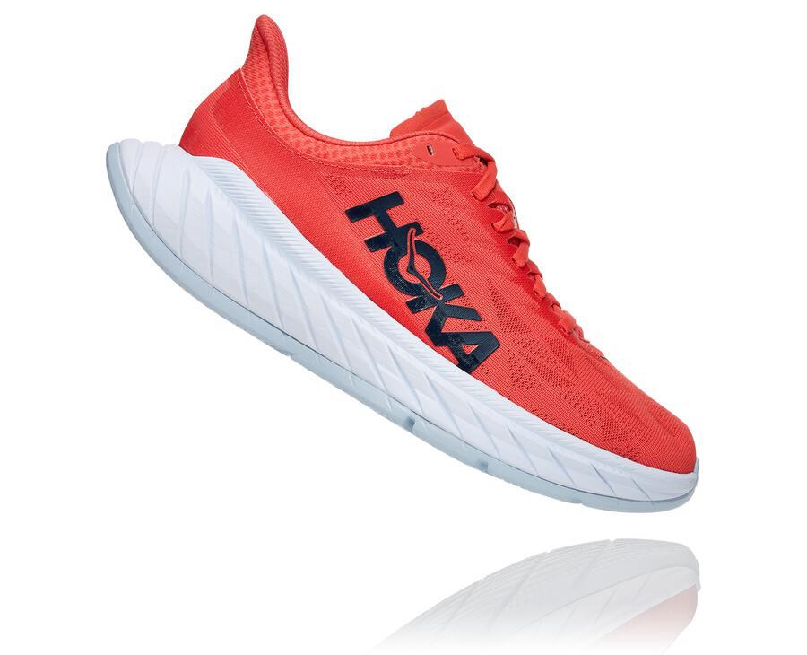 Hoka One One ランニングシューズ レディース 赤/白 - カーボンX 2 - KZ8342176